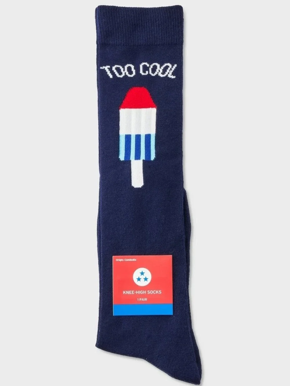 Knee High Novelty Navy 'Too Cool' Bomb Pop Style Popsicle Socks